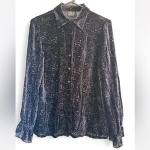 INC International Concepts Black Velvet Burnout Paisley Burnout Shirt